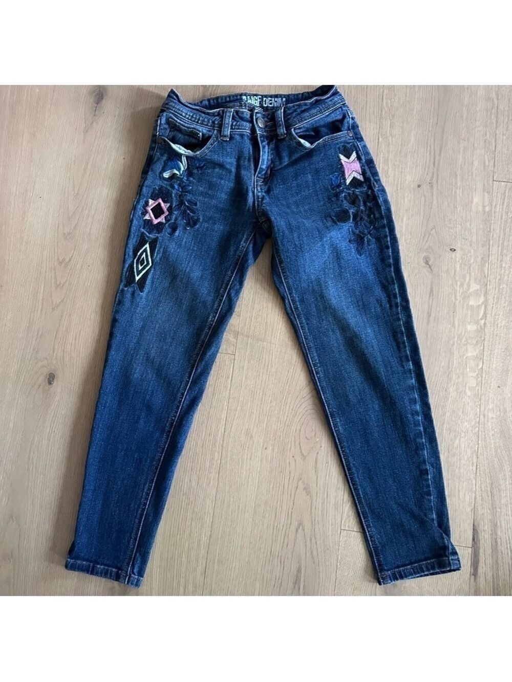 PAIGE WOMENS DENIM EMBROIDERED JEANS ( PETITE)  SZ 1